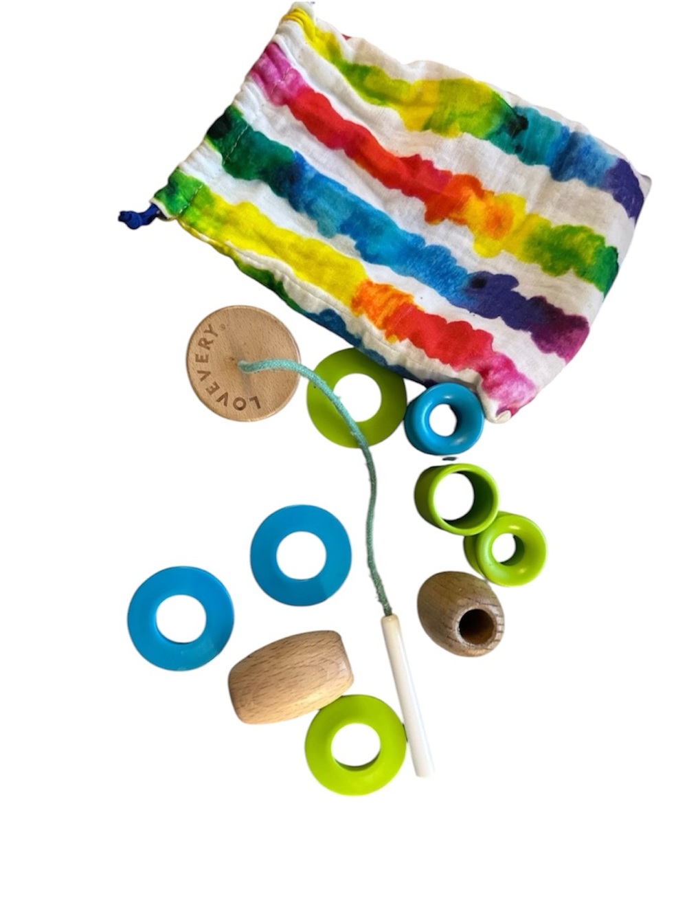 Lovevery Wooden Threading Toy - Blue & Green
